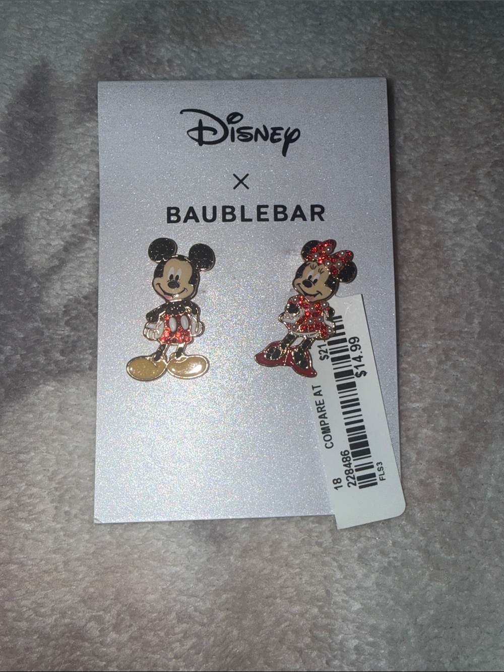 Disney Minnie & Mickey Glitter Stud Earrings - Red & Gold